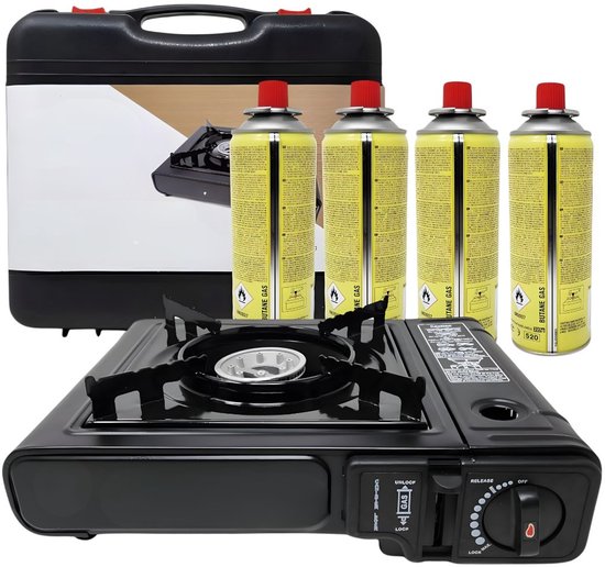 DnA® Camping Gasstel - Gasstel - Kooktoestel Camping - Zwart - 26cm x 12cm x 34cm van DnA®