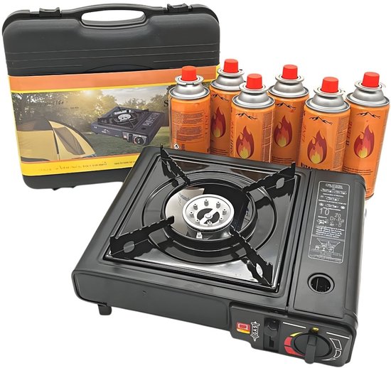 DnA® Camping Gasstel - Gasstel - Kooktoestel Camping - Zwart - 28cm x 20cm x 6cm van Merkloos