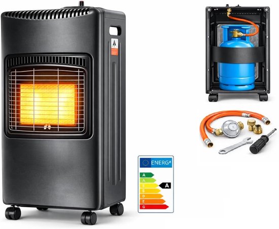 DnA® Gaskachel - Gaskachels Met Gasfles - Gaskachel Camping - Zwart - 35cm x 42cm x 74cm