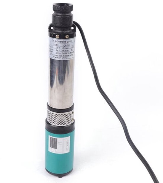 Dompelbare Waterpomp 320W 24V Groen - 5m3/h Capaciteit - 25mm Uitlaat - Metaal - Voor Diepe Boring