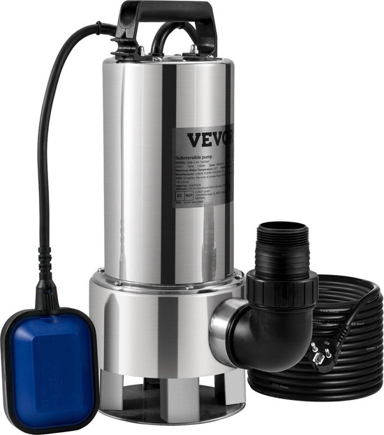 Dompelpomp - Corrosiebestendige - RVS Constructie - Automatische Vlotterschakelaar - Voor Zwembaden - Kelders en Overstroomde Gebieden - 1300W - Maximaal Hefvermogen van 11m - 20.000L/U van VEGAMAN