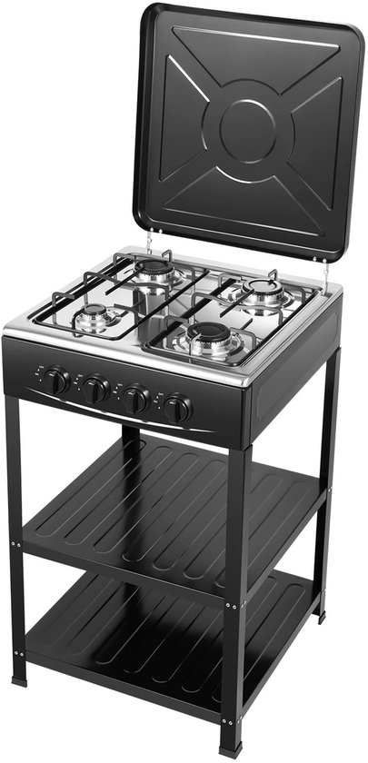DoneMore® - gasbarbecue - 4-branders BBQ - draagbaar gasfornuis - rookarm - met afneembare steun - zwart - 98x52x90 cm - 19,2 kg van DoneMore®