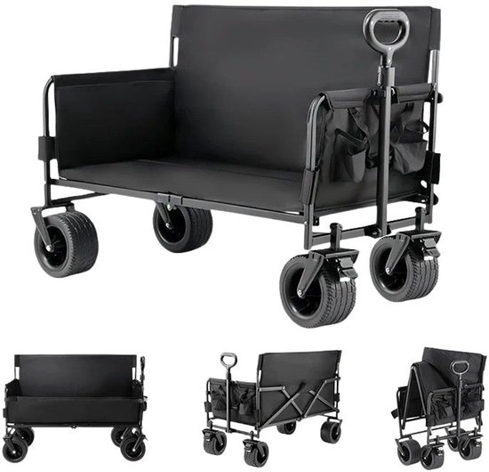 DoneMore® – opvouwbare bolderkar – strandwagen – grote tankwielen – zwaar uitgevoerd – hoge draagkracht – zwart – draagvermogen 200 kg van DoneMore®