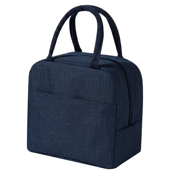 Donkerblauwe koeltas dames en heren draagbare handtas lunch tas geïsoleerde opberg tas met dubbele handgreep berenpatroon geschikt voor werk woon werkverkeer en vrije tijd compacte tote bag stijl