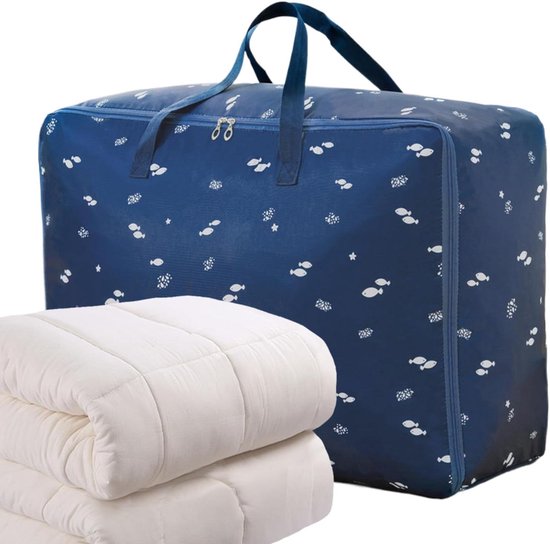 Donsdeken Opbergtas - Dekbed Organizer - Huis Opruimen - Versterkte Constructie - 55x33x20cm - Marineblauw
