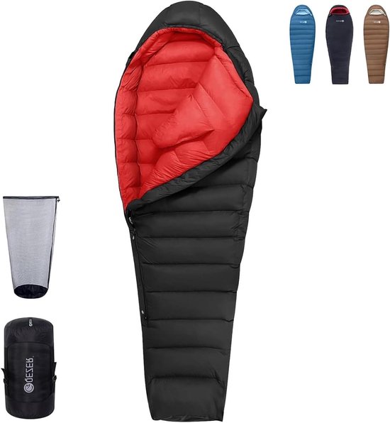 Donsslaapzak - Lichtgewicht slaapzak - Kamperen en wandelen - Kleine pakmaat - 195 cm lengte - Zwart