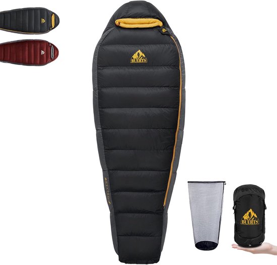 Donsslaapzak Volwassenen - Lichtgewicht Compact - Kamperen Backpacken - 680 Fill Power Dons - 210 x 80 cm - Zwart