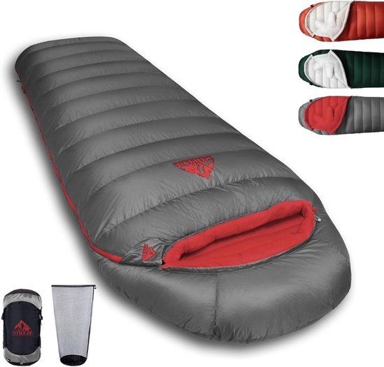 Donsslaapzak Volwassenen - Outdoor Slaapzak - Kamperen Wandelen - 3-Seizoenen Warmte - 217 cm Lengte - Grijs