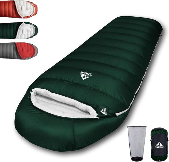 Donsslaapzak Volwassenen - Winter Slaapzak - Outdoor Kamperen - 680 FP Donsvulling - 217 x 82 cm - Groen