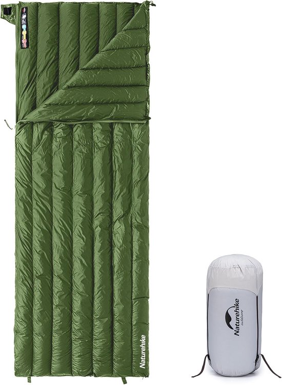 Donzen Slaapzak - Eendendons Slaapzak - Buiten Kamperen - Ultralicht Compact - 190 x 72 cm - Militair groen
