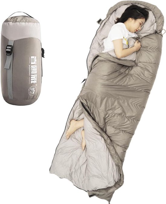 Donzen Slaapzak - Mummy Slaapzak - Buiten Kamperen - Lichtgewicht Compact - 220x80 cm - Grijs