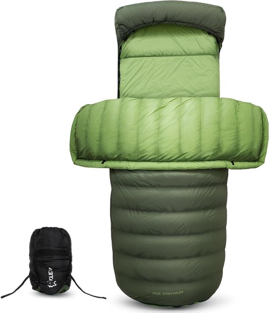 Donzen Slaapzak - Winter Slaapzak - Kamperen en Reizen - 3-in-1 Slaapsysteem - XXL 200x85 cm - Groen