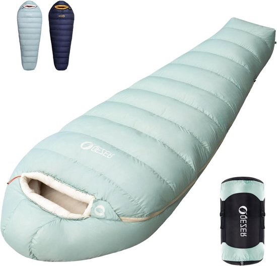 Donzen Slaapzak - Winter Slaapzak - Kamperen en Trekking - Grafeen Voering - 213 cm x 82 cm - Groen
