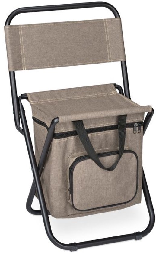 Doodadeals® Campingkruk – Viskruk - Opvouwbaar Draagbaar – Met Opbergvak & Rugleuning – Tot 120 kg – Beige – Compact