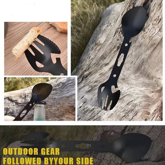 Doodadeals® - RVS Multifunctioneel bestek - lepel, vork, mes en flesopener set - alles in één bestek - multifunctionele tool voor outdoor - Handig voor op de camping en picknick van Doodadeals