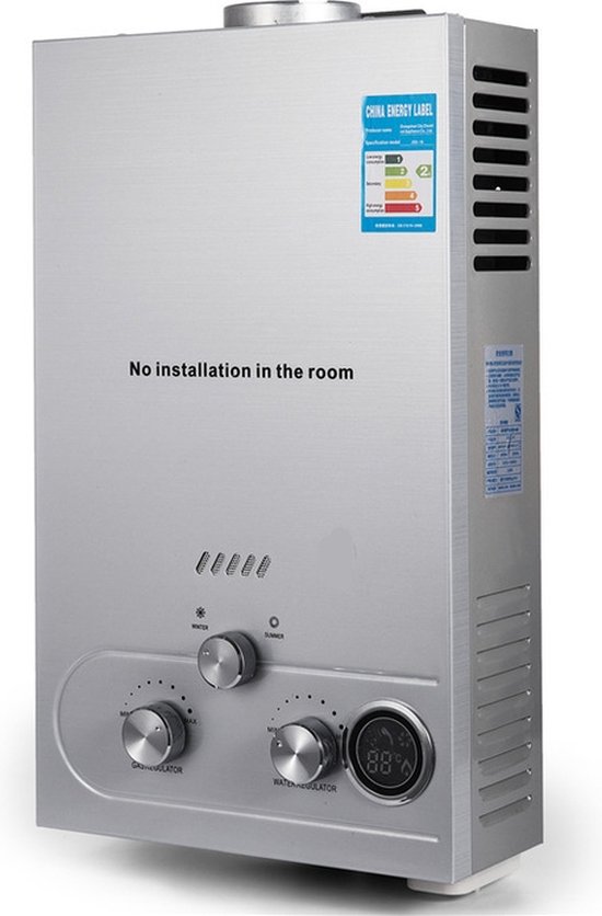 Doorstroomverwarmer - 6L - LPG - Met Display - RVS - Wandmontage - Zilver van Merkloos