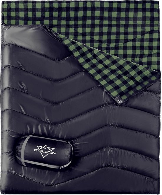 Double Sleeping Bag Flannel for Adults, XL Queen Size 2 Person Sleeping Bags for All Seasons Couples Family Camping Hiking Backpacking and Outdoors, Waterproof, Lightweight van Merkloos