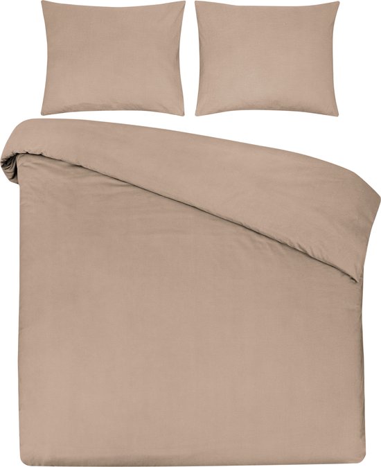 DoubleDry Dekbedovertrek 100% Natuurlijk Katoen - Eenpersoons 140x200/220 cm + 1 Kussensloop - Ademend & Zacht - Beige van Snoozing
