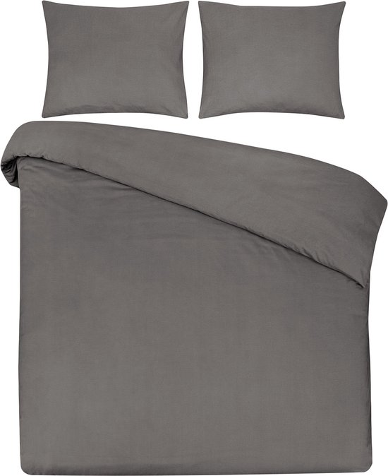 DoubleDry Dekbedovertrek 100% Natuurlijk Katoen - Eenpersoons 140x200/220 cm + 1 Kussensloop - Ademend & Zacht - Grijs van DoubleDry