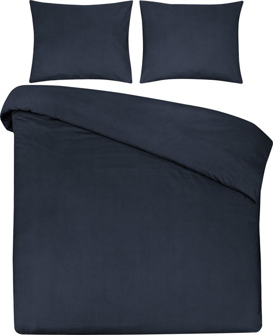 DoubleDry Dekbedovertrek 100% Natuurlijk Katoen - Eenpersoons 140x200/220 cm + 1 Kussensloop - Ademend & Zacht - Grijsblauw