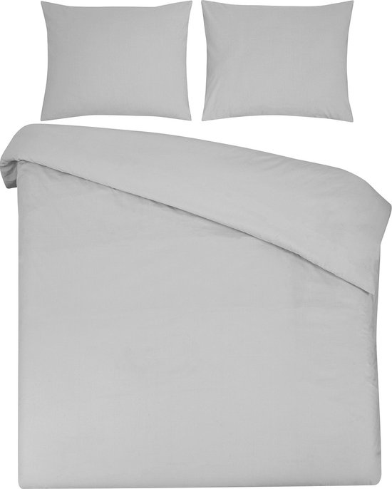 DoubleDry Dekbedovertrek 100% Natuurlijk Katoen - Eenpersoons 140x200/220 cm + 1 Kussensloop - Ademend & Zacht - Lichtgrijs(blauw)