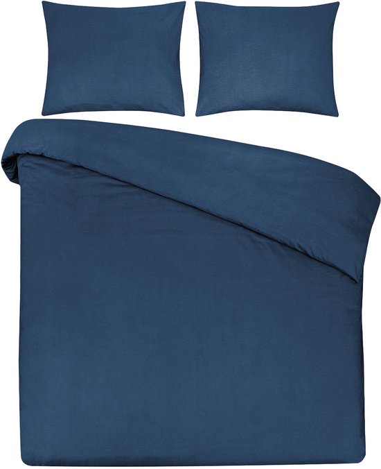 DoubleDry Dekbedovertrek 100% Natuurlijk Katoen - Eenpersoons 140x200/220 cm + 1 Kussensloop - Ademend & Zacht - Yaleblauw van Merkloos