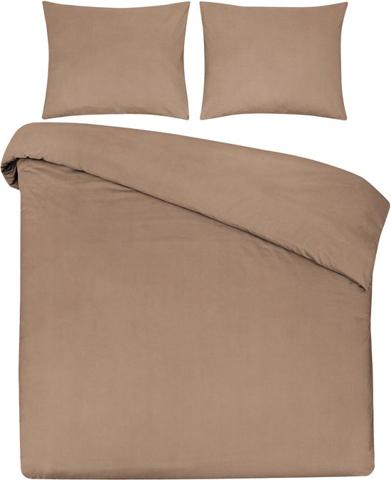 DoubleDry Dekbedovertrek 100% Natuurlijk Katoen - Lits Jumeaux 240x200/220 cm + 2 Kussenslopen - Ademend & Zacht - Beige van DoubleDry