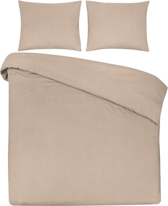 DoubleDry Dekbedovertrek 100% Natuurlijk Katoen - Lits Jumeaux 240x200/220 cm + 2 Kussenslopen - Ademend & Zacht - Lichtbeige