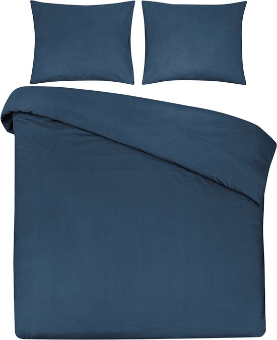 DoubleDry Dekbedovertrek 100% Natuurlijk Katoen - Lits Jumeaux 240x200/220 cm + 2 Kussenslopen - Ademend & Zacht - Yaleblauw van Merkloos