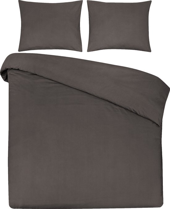 DoubleDry Dekbedovertrek 100% Natuurlijk Katoen - Tweepersoons 200x200/220 cm + 2 Kussenslopen - Ademend & Zacht - Antraciet