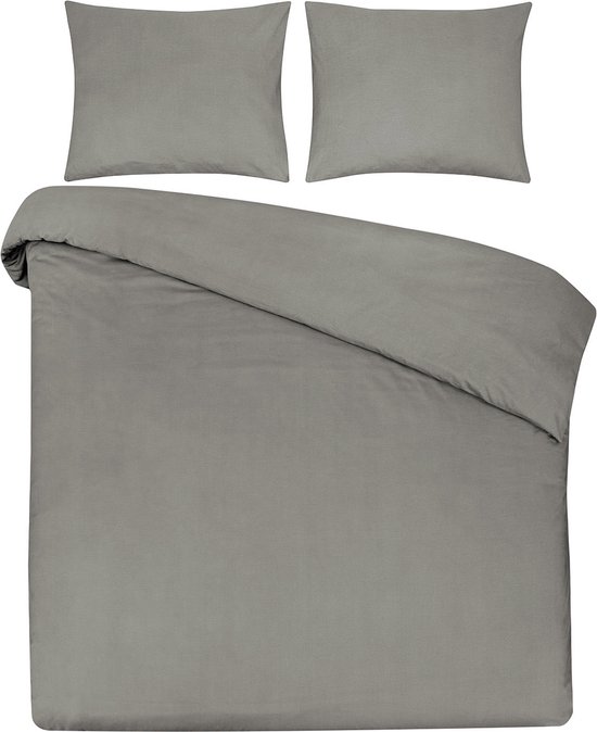 DoubleDry Dekbedovertrek 100% Natuurlijk Katoen - Tweepersoons 200x200/220 cm + 2 Kussenslopen - Ademend & Zacht - Greige van Luna Bedding.