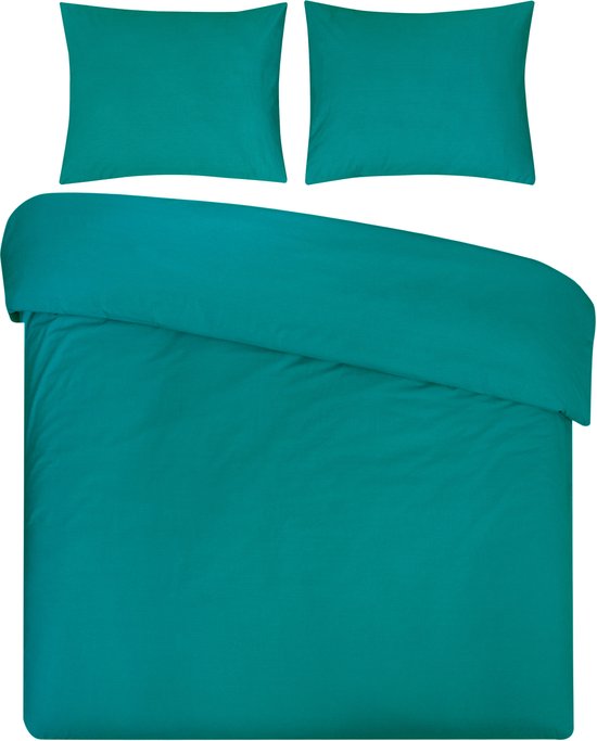 DoubleDry Dekbedovertrek 100% Natuurlijk Katoen - Tweepersoons 200x200/220 cm + 2 Kussenslopen - Ademend & Zacht - Zeegroen van Merkloos