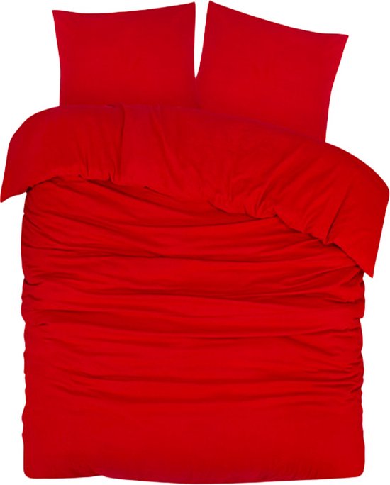 DoubleDry Dekbedovertrek Flanel 100% Zacht Katoen - Tweepersoons 200x200/220 cm + 2 Kussenslopen - Ademend & Huidvriendelijk - Fel Rood van DoubleDry