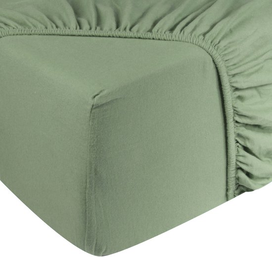 DoubleDry Hoeslaken Jersey 100% Katoen - Eenpersoons 90x200 cm - Zacht & Huidvriendelijk - Rondom Elastiek - Oud Groen van DoubleDry