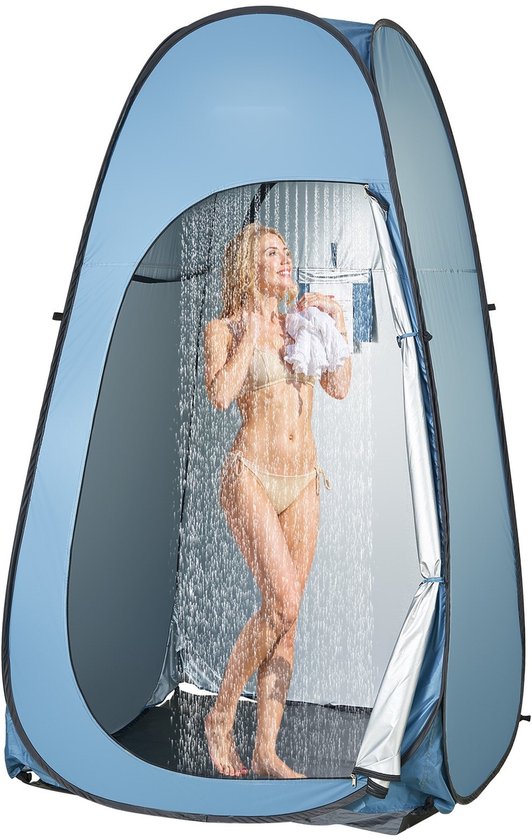 Douche- en toilettent - Privacy- en omkleedtent - Met douchezak - Afmetingen 119,4x119,4x190,5 cm - Materiaal 190T polyester - Incl. haringen, scheerlijnen en draagtas - Blauw