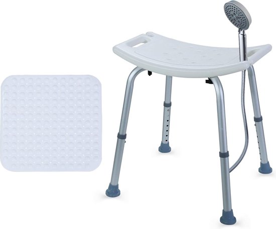 Douchekruk voor senioren met antislip mat en zuignap leuning - In hoogte verstelbaar - 120 kg - Aluminium - Antislip - 40-54 cm Douchekruk van Merkloos