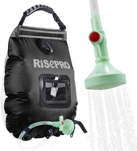 Douchetas op zonne-energie, 5 gallon/20 l Verwarming op zonne-energie Premium kamperen Warm water 45 °C aan/uit schakelbare douchekop Wandelen Klimmen van RISEPRO