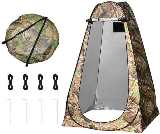 Douchetent - Buitentent - Kampeertent - Privacytent - Snel op te zetten tent - Omkleedtent - Warm en dik - Polyesterstof - Geschikt voor kamperen, strand en vissen - 150 x 150 x 190 cm - Camouflage