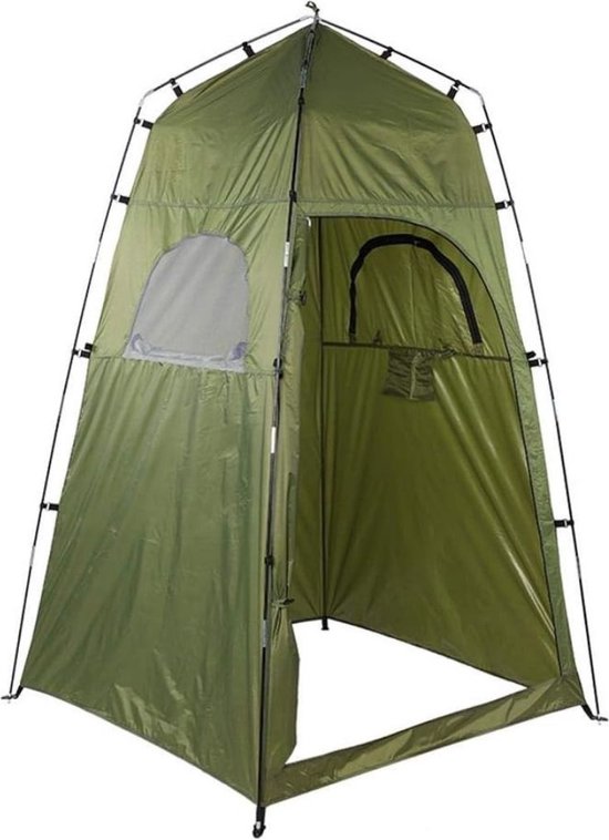 Douchetent - Camping Douche Tent – Omkleedtent Met Ritsbare Sluiting – Toilettent Met Raampjes – WC Tent Inclusief Opberzak – Omkleedscherm – Pop Up Tent Waterdicht – Voor Camperen, Strand En Reizen - Groen van Themakom.