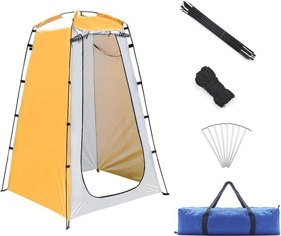 Douchetent - Camping Douche Tent – Omkleedtent Met Ritsbare Sluiting – Toilettent – WC Tent Inclusief Opbergzak – Omkleedscherm – Pop Up Tent Waterdicht – Voor Camperen, Strand En Reizen - Geel van Merkloos