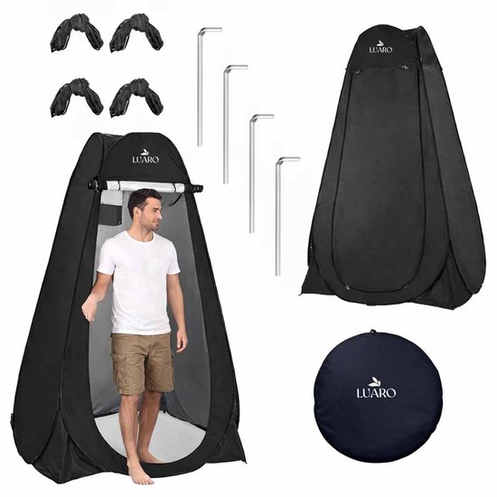 Douchetent Pop Up - 115 x 115 x 190 cm - Omkleedtent en Toilettent voor Camping Strand en Festival - Polyester - Zwart