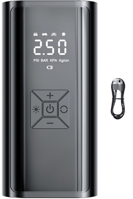 Draadloze bandenpomp, draagbaar, 150 PSI, met bandenspanningsmeter, LED-display, LED-verlichting en automatische uitschakeling, voor auto's, motoren, ballen, 216 oplaadbaar, draadloze versie van Merkloos