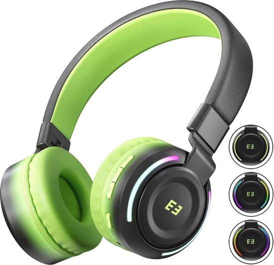 Draadloze Kinderhoofdtelefoon met LED Verlichting - Volume Begrenzer tot 94 dB, 35 Uur Speeltijd, Microfoon en Opvouwbaar Ontwerp van Merkloos
