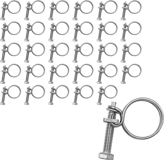 Draadslangklemmen 30 Stuks - Verstelbare Slangklemmen - Roestvrij Staal 304 - Voor Mechanische Toepassingen - 21-25 mm - Eenvoudig en Handig - Slangklem