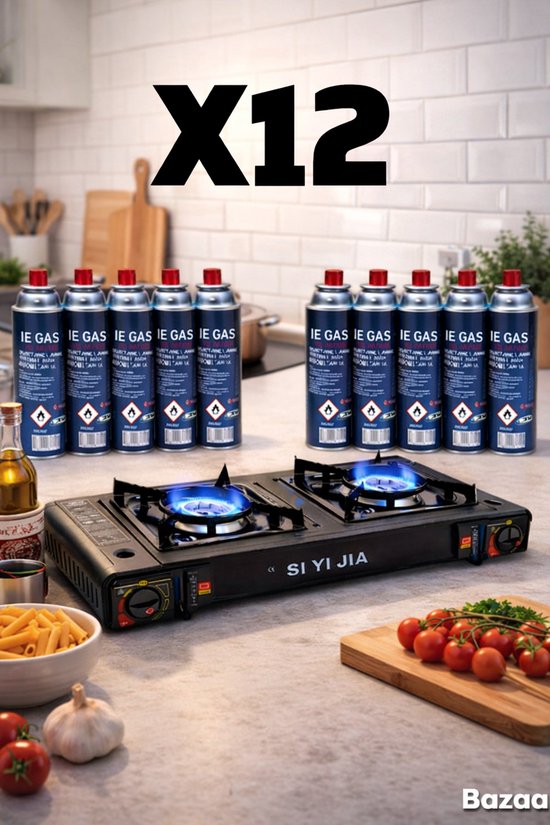 Draagbaar 2 pits gasstel campingkooktoestel cooker met 12x butaangas – Perfect voor noodsituaties, outdoor, caravan en kamperen, inclusief 2 branders, gaspit, campeergas, gasstove en portable cooker, van Merkloos