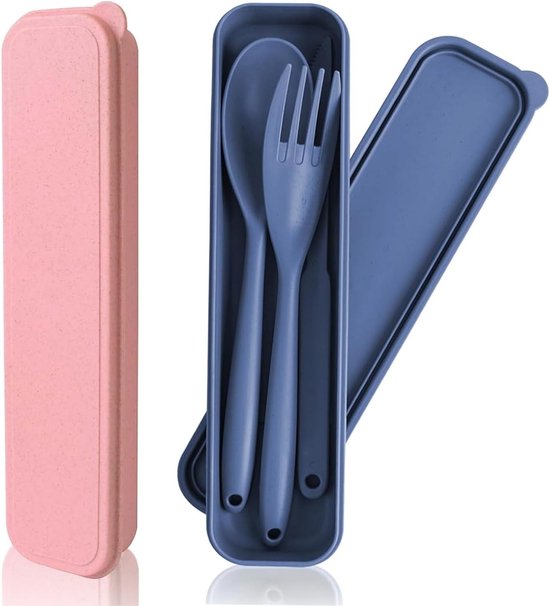 Draagbaar Bestekset van 2 met Etui - Herbruikbaar Plastic Bestek voor Kamperen, Buitensport en Schoolgebruik