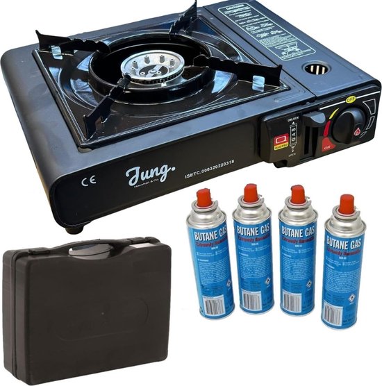 Draagbaar Camping Kooktoestel - Inclusief 4 Gasflessen En Koffer - Ideaal Voor Outdoor Koken