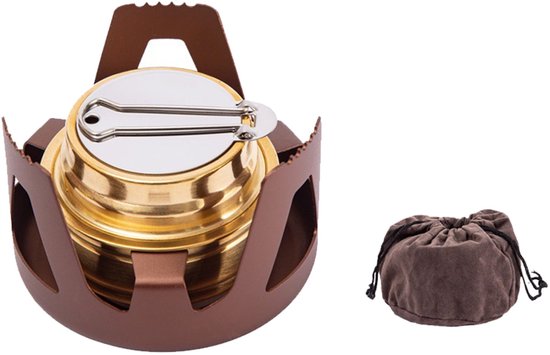 Draagbaar campingfornuis/alcoholkooktoestel, winddicht, stevig en duurzaam, kleine enkele ethanolbrander van roestvrij staal, ideaal voor noodgevallen, buitenactiviteiten, wandelen en picknicks (bronskleur). van Merkloos