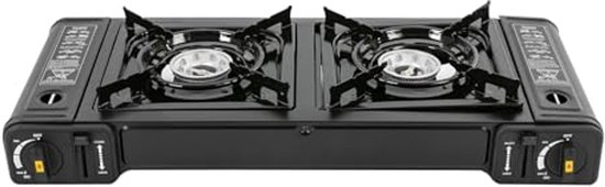 Draagbaar Campingkooktoestel met Grillplaat en Opbergkoffer - 2-Vlammig Gasfornuis voor Outdoor Activiteiten van Merkloos