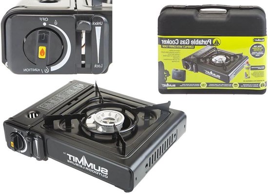 Draagbaar Gas Camping Fornuis - Kookplaat Outdoor - Kamperen Koken - Elektronische Ontsteking - 35 x 30 cm - Zwart